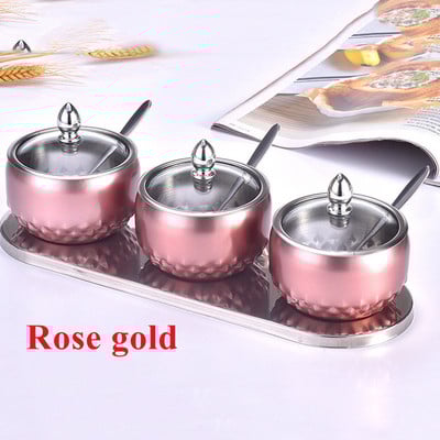 Rezervor de condimente din oțel inoxidabil 201, 3 buc. Saliera de bucătărie Instrumente de organizare pentru depozitare Recipient de condimente Canister Instrument de depozitare pentru acasă