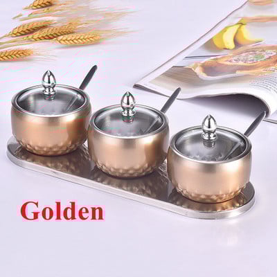 Rezervor de condimente din oțel inoxidabil 201, 3 buc. Saliera de bucătărie Instrumente de organizare pentru depozitare Recipient de condimente Canister Instrument de depozitare pentru acasă