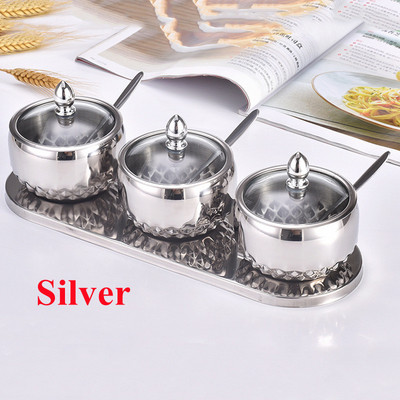 Rezervor de condimente din oțel inoxidabil 201, 3 buc. Saliera de bucătărie Instrumente de organizare pentru depozitare Recipient de condimente Canister Instrument de depozitare pentru acasă