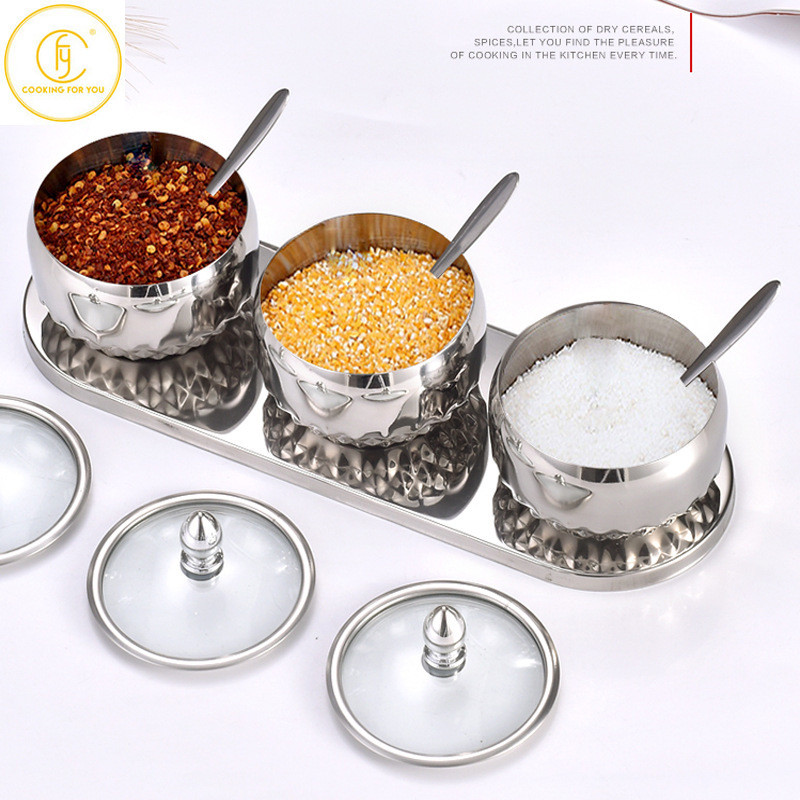 Rezervor de condimente din oțel inoxidabil 201, 3 buc. Saliera de bucătărie Instrumente de organizare pentru depozitare Recipient de condimente Canister Instrument de depozitare pentru acasă