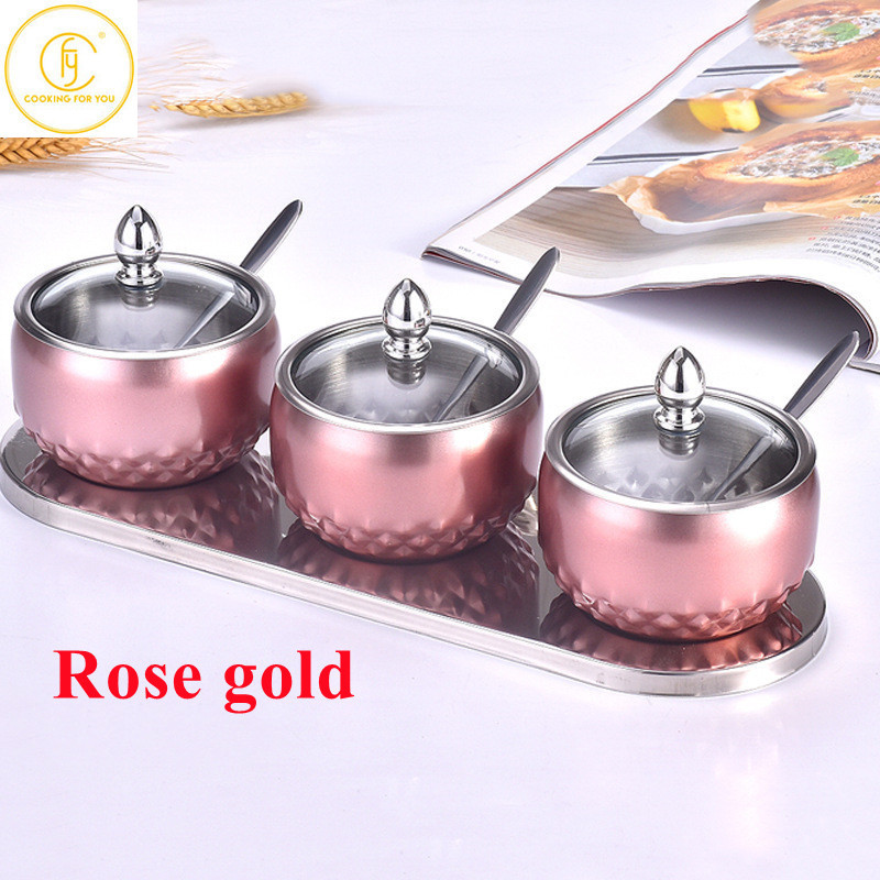 Rezervor de condimente din oțel inoxidabil 201, 3 buc. Saliera de bucătărie Instrumente de organizare pentru depozitare Recipient de condimente Canister Instrument de depozitare pentru acasă