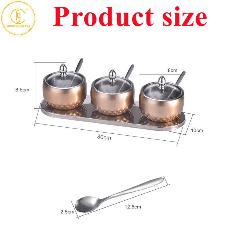 Rezervor de condimente din oțel inoxidabil 201, 3 buc. Saliera de bucătărie Instrumente de organizare pentru depozitare Recipient de condimente Canister Instrument de depozitare pentru acasă