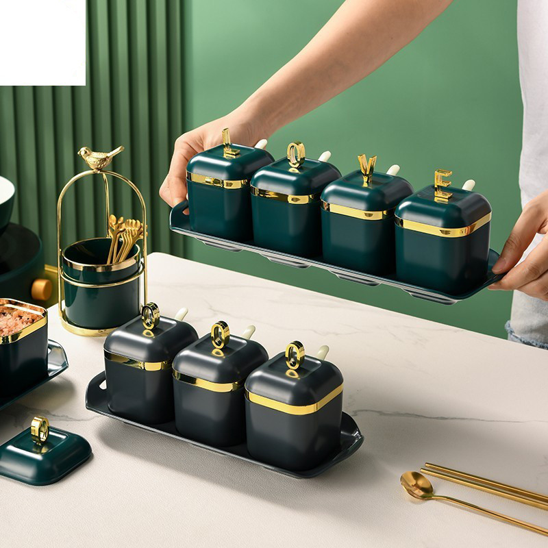 3/4db műanyag fűszerező tartály konyhai sótartó Tárolás Szervezési eszközök Fűszertartály Kannakészlet Családi fűszerszervező