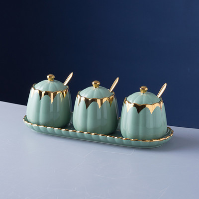 Kerámia fűszeres tégely 3 részes szett Konyhai fűszertartály Fűszeres üvegek Fűszerüvegek Fűszeres doboz Sószóró Fűszereszközök