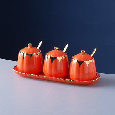 Kerámia fűszeres tégely 3 részes szett Konyhai fűszertartály Fűszeres üvegek Fűszerüvegek Fűszeres doboz Sószóró Fűszereszközök