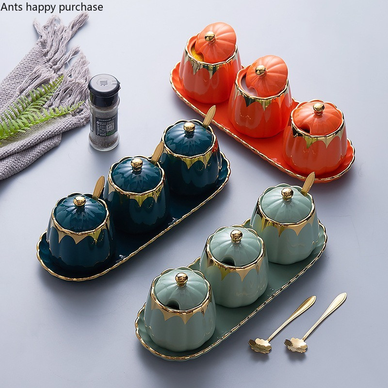 Kerámia fűszeres tégely 3 részes szett Konyhai fűszertartály Fűszeres üvegek Fűszerüvegek Fűszeres doboz Sószóró Fűszereszközök