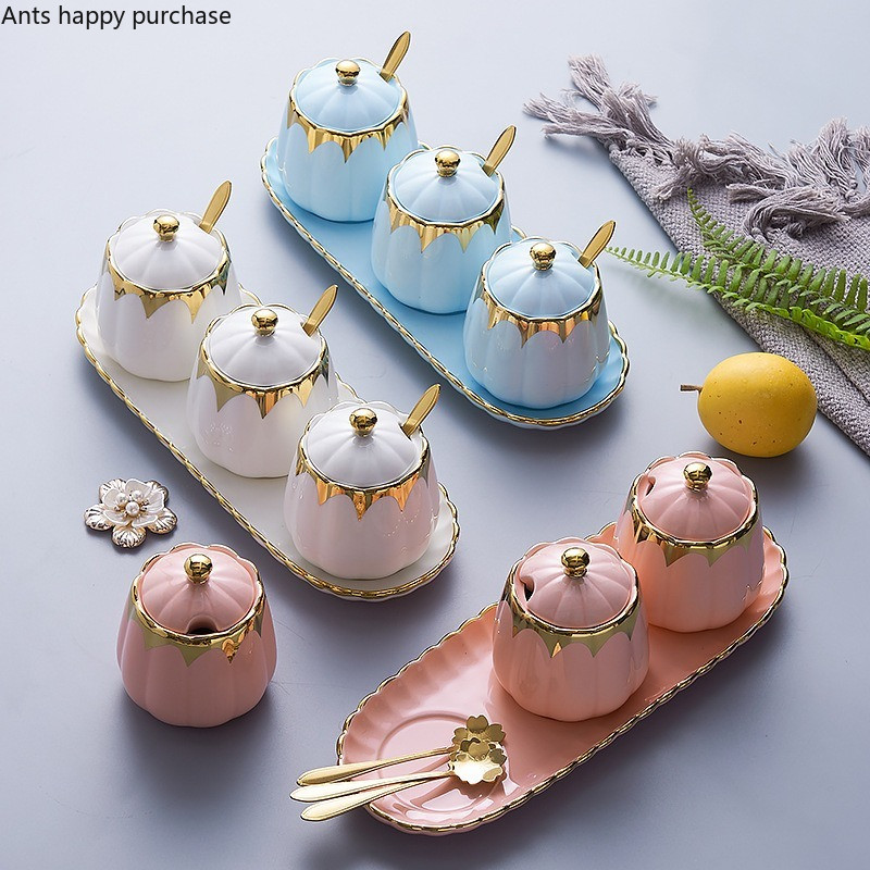 Kerámia fűszeres tégely 3 részes szett Konyhai fűszertartály Fűszeres üvegek Fűszerüvegek Fűszeres doboz Sószóró Fűszereszközök