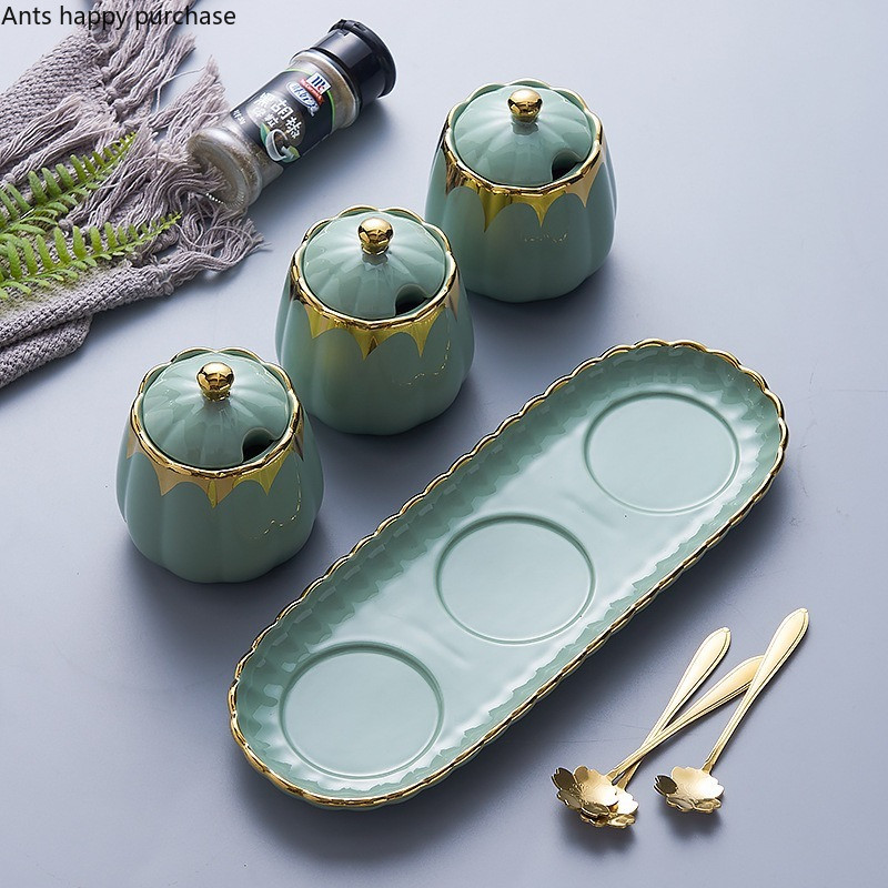 Kerámia fűszeres tégely 3 részes szett Konyhai fűszertartály Fűszeres üvegek Fűszerüvegek Fűszeres doboz Sószóró Fűszereszközök