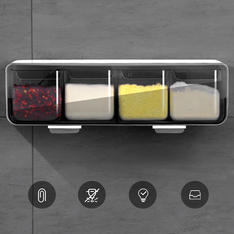 Falra szerelhető sóbors fűszertartó készletek fűszeres doboz kanálokkal kampók üveges cukortál fűszeres edényhez konyhaszervező