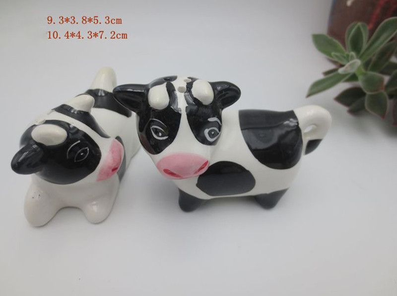 Set de sare și piper din ceramică pentru pictură manuală pură Set de sare și piper Farmhouse (vaci)
