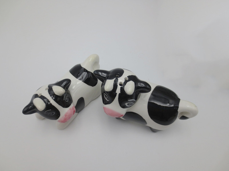 Set de sare și piper din ceramică pentru pictură manuală pură Set de sare și piper Farmhouse (vaci)