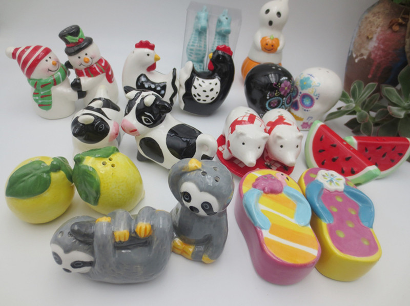 Set de sare și piper din ceramică pentru pictură manuală pură Set de sare și piper Farmhouse (vaci)