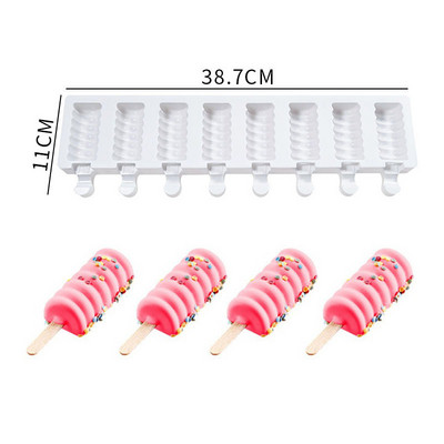 Formă pentru înghețată din silicon cu 4/8 celule, formă de gheață, forma pentru palete, forme pentru prăjituri Batonnet Magnum pentru înghețată pentru desert.