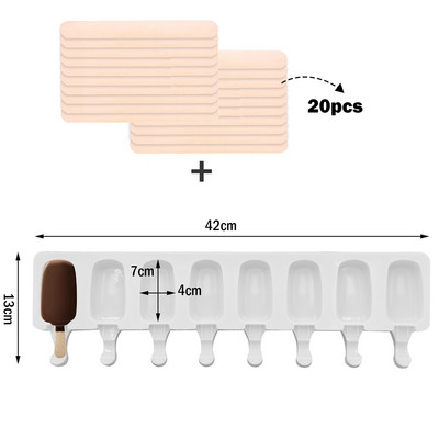Formă pentru înghețată din silicon cu 4/8 celule, formă de gheață, forma pentru palete, forme pentru prăjituri Batonnet Magnum pentru înghețată pentru desert.