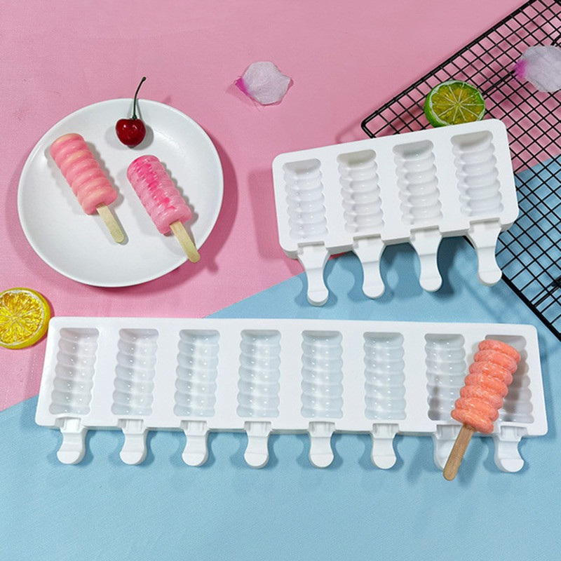 Formă pentru înghețată din silicon cu 4/8 celule, formă de gheață, forma pentru palete, forme pentru prăjituri Batonnet Magnum pentru înghețată pentru desert.