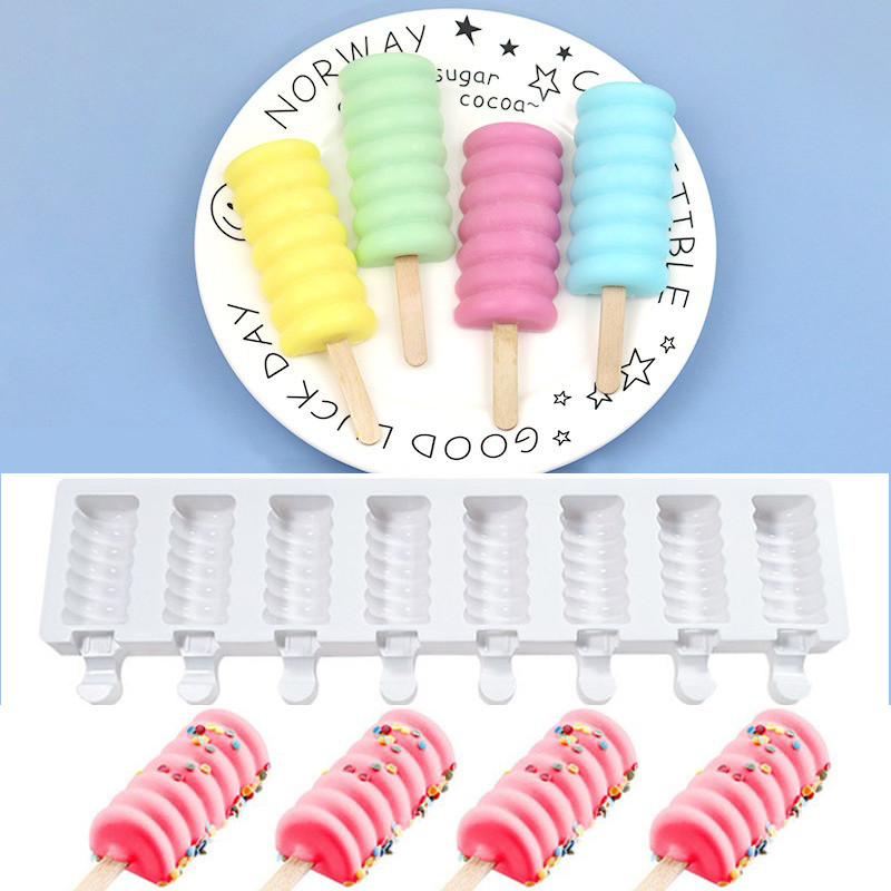 Formă pentru înghețată din silicon cu 4/8 celule, formă de gheață, forma pentru palete, forme pentru prăjituri Batonnet Magnum pentru înghețată pentru desert.