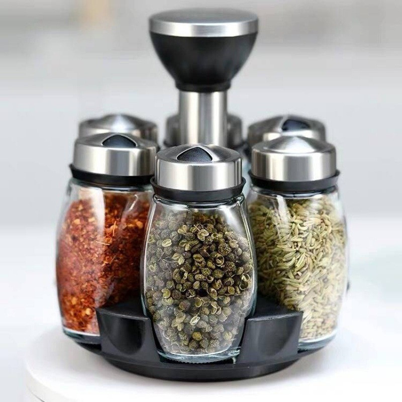 Forgó üveg fűszertartós konyhai kellékek Sószóró Cukortál Olajpalack Fűszertartó Háztartási Konyhai Tárolótartó modulkészlet