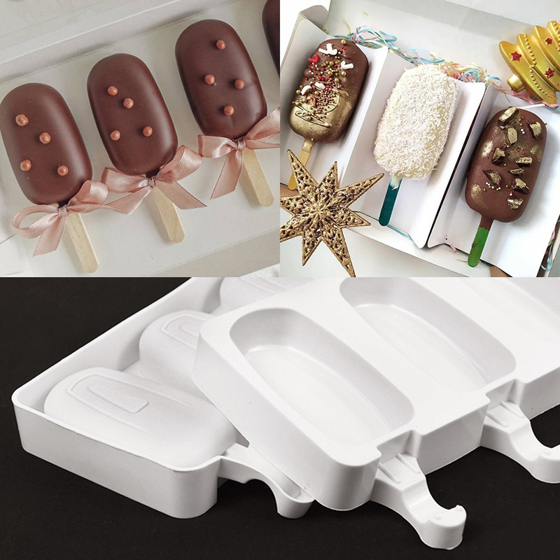3/4 celule din silicon Mucegai Popsicle Magnum Ice Pop Maker Mucegai pentru inghetata Tava de gheata Mucegai Suc de fructe Congelator Ice Lolly Cake Tool Instrument de coacere