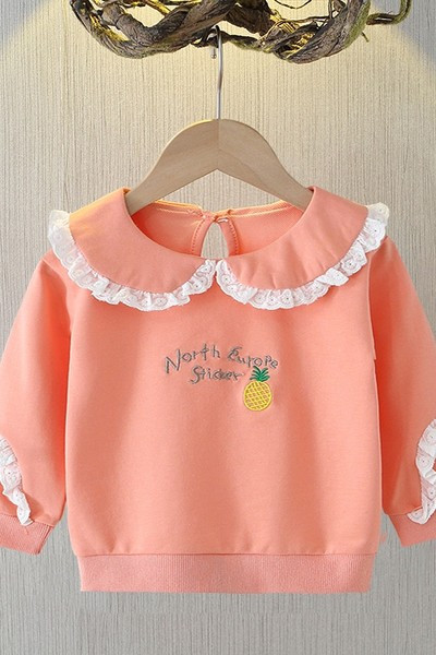 Moderna majica s izvezenim printom O-izreza za djevojčice