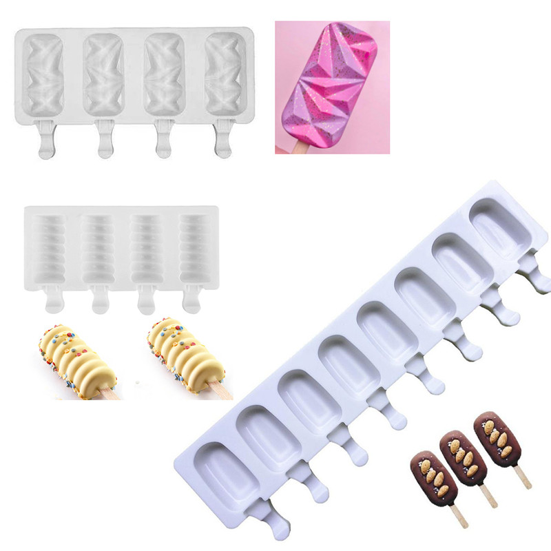 Formă din silicon pentru înghețată, bricolaj, făcută manual, ecologică, pentru popsicle, pentru mousse, pentru desert, pentru congelator, pentru desert, pentru cuburi de gheață, cu băț