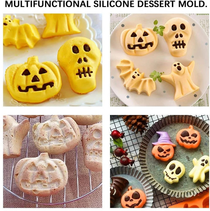 Halloween Horror Cap de dovleac Mucegai din silicon Liliacul Fantomă Craniu Decor de ciocolată Instrument de coacere a prăjiturii DIY Înghețată Budincă Jeleu