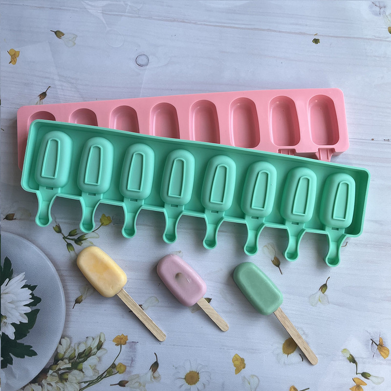 Mucegai pentru înghețată din silicon cu 8 găuri Forme pentru găuri de ciocolată Mucegai pentru deserturi de casă, congelator, suc de fructe, cuburi de gheață