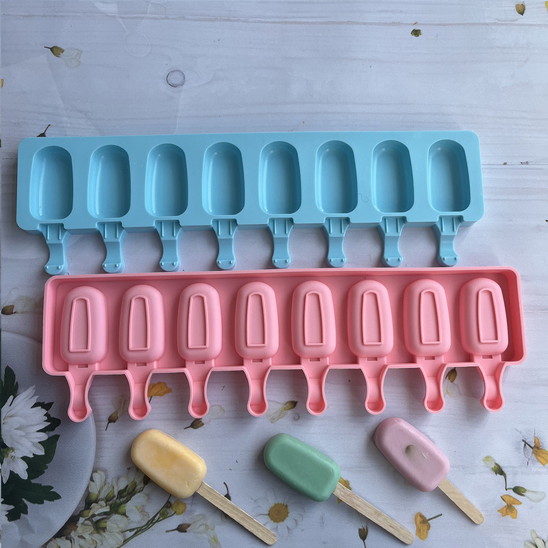Mucegai pentru înghețată din silicon cu 8 găuri Forme pentru găuri de ciocolată Mucegai pentru deserturi de casă, congelator, suc de fructe, cuburi de gheață
