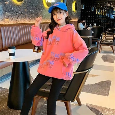 Kapuutsiga ja kirjaga uus mudel tüdrukutele sportlik dressipluus