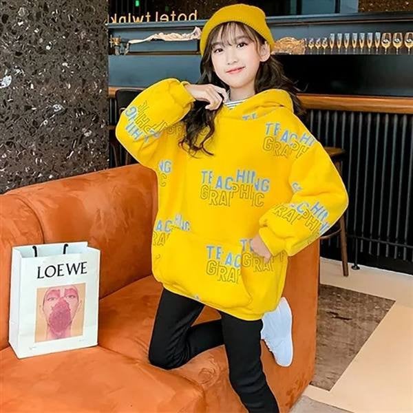 Kapuutsiga ja kirjaga uus mudel tüdrukutele sportlik dressipluus