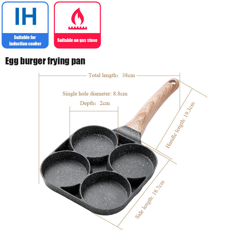 Nelipni keptuvė Keturių skylių omleto keptuvė kiaušiniams Kumpio kepsnių keptuvės Neprilimpančios be aliejaus ir dūmų virtuvės kepimo šoninės keptuvės