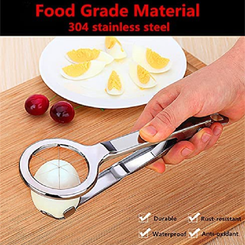 Tăiător de ouă din oțel inoxidabil Tăiător de ouă cu mâner pentru ou fiert tare Tăiător de fructe pentru alimente rezistente cu șase lame Mașină de spălat vase