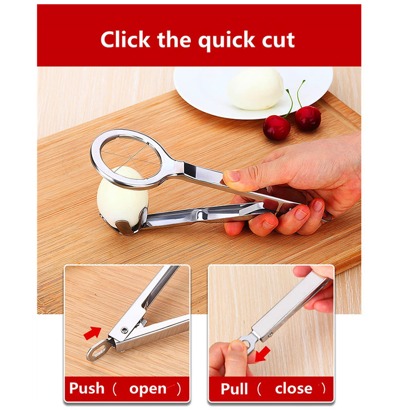 Tăiător de ouă din oțel inoxidabil Tăiător de ouă cu mâner pentru ou fiert tare Tăiător de fructe pentru alimente rezistente cu șase lame Mașină de spălat vase