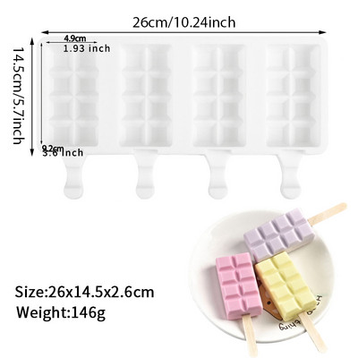 Φόρμα παγωτού 4 κυψελών μεγάλου μεγέθους Φόρμα παγωτού Δίσκος παγωτού Φόρμα για παγωτό DIY Φόρμα παγωτού Ice Pop Maker Mold Δίσκος παγωτού