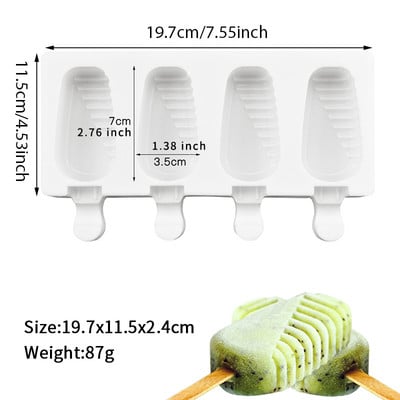 Φόρμα παγωτού 4 κυψελών μεγάλου μεγέθους Φόρμα παγωτού Δίσκος παγωτού Φόρμα για παγωτό DIY Φόρμα παγωτού Ice Pop Maker Mold Δίσκος παγωτού