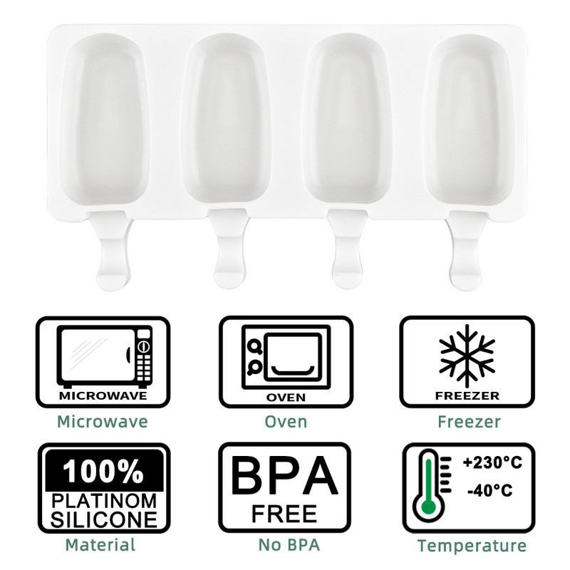 Φόρμα παγωτού 4 κυψελών μεγάλου μεγέθους Φόρμα παγωτού Δίσκος παγωτού Φόρμα για παγωτό DIY Φόρμα παγωτού Ice Pop Maker Mold Δίσκος παγωτού