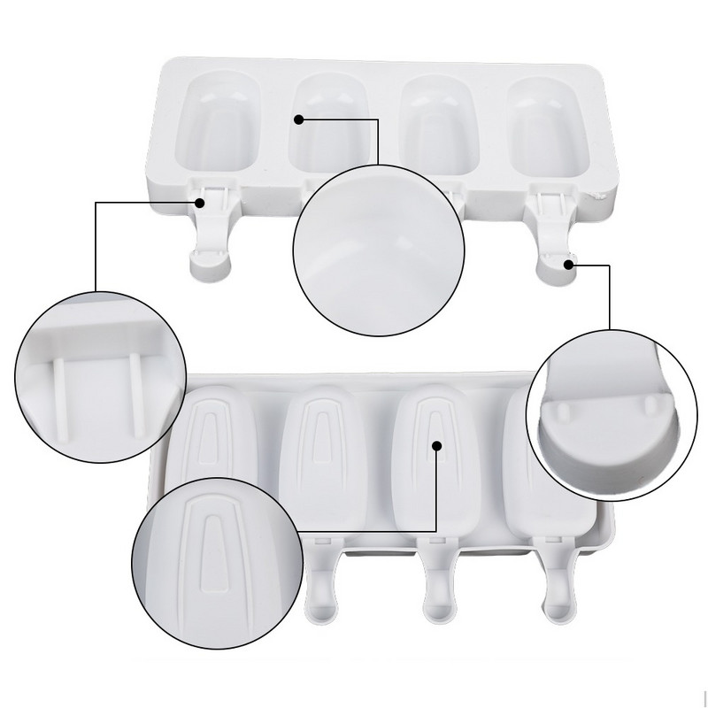 Mini silikonski kalupi za sladoled s 4 udubljenja za pečenje, kalupi za sladoled, kalupi za sladoled, ovalni kalup za kolače, čokoladne kolače za DIY Ice Pops