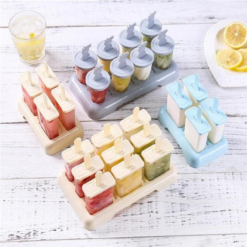 Cea mai nouă sosire în 2021 pentru formare pentru înghețată, set de 9 forme pentru gheață, forme reutilizabile pentru înghețată, cu lipiță și capac, instrument de bucătărie creativ