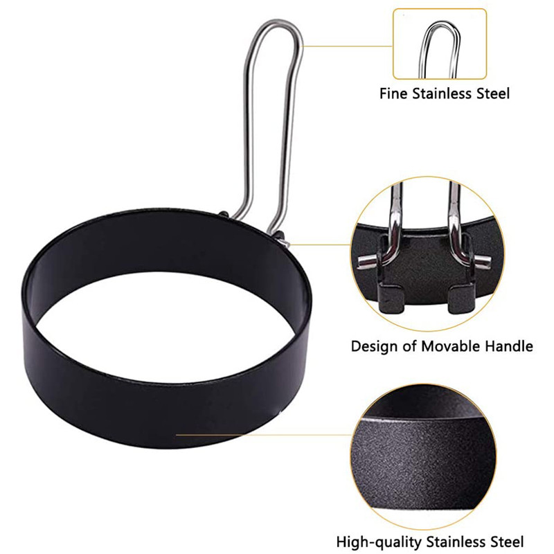 Inele pentru prăjirea ouălor din oțel inoxidabil Formă rotundă pentru braconaj prăjită Mașină de făcut omlete Instrumente de gătit Mâner accesorii antiaderente pentru bucătărie