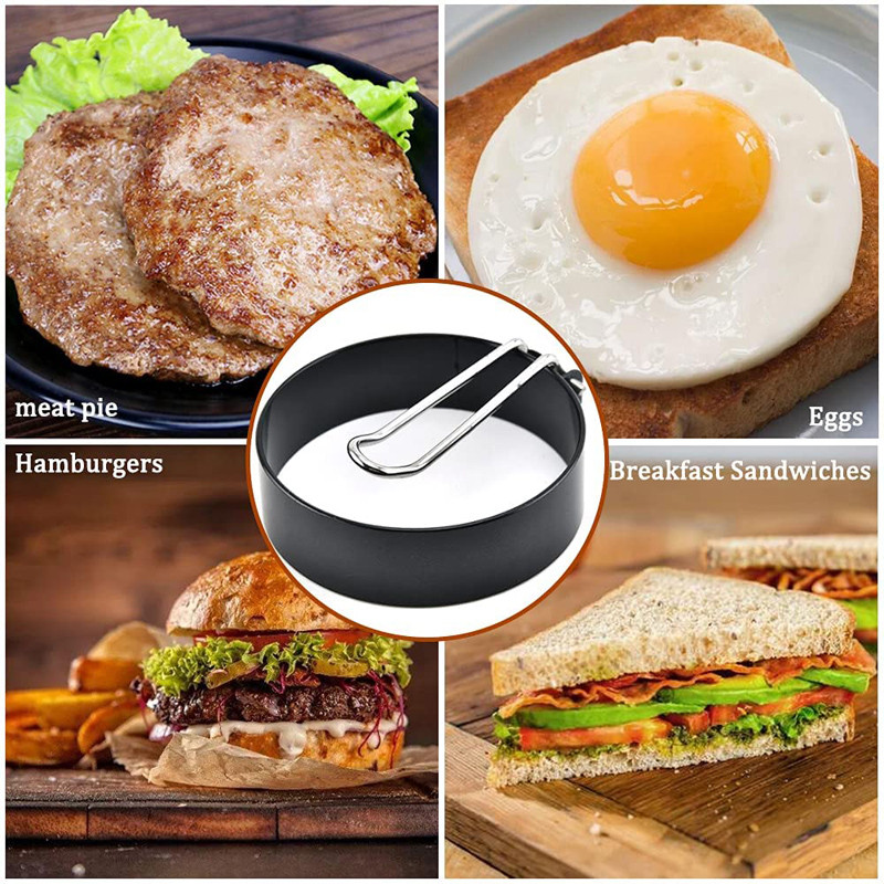 Inele pentru prăjirea ouălor din oțel inoxidabil Formă rotundă pentru braconaj prăjită Mașină de făcut omlete Instrumente de gătit Mâner accesorii antiaderente pentru bucătărie