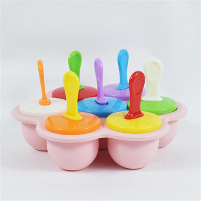 7 lyukú szilikon fagylalt fagylalt öntőforma baba barkácsolás étrend-kiegészítő eszközök Hordozható élelmiszer minőségű popsiforma gyümölcsturmix tartozékok