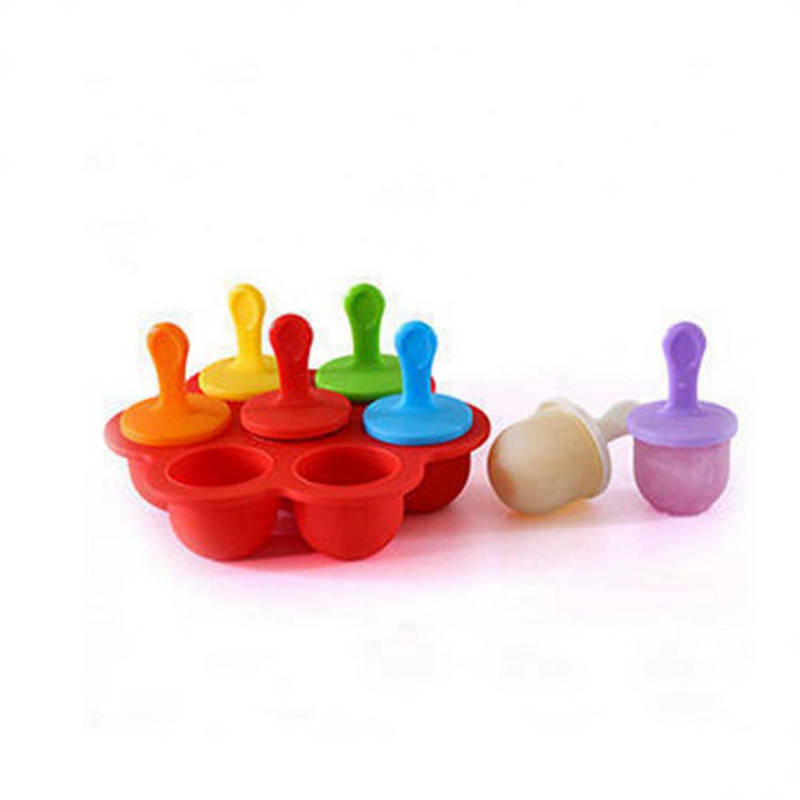 7 lyukú szilikon fagylalt fagylalt öntőforma baba barkácsolás étrend-kiegészítő eszközök Hordozható élelmiszer minőségű popsiforma gyümölcsturmix tartozékok
