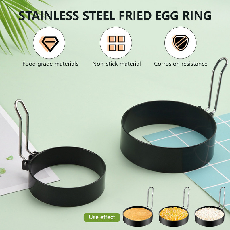 Inel de prăjire a ouălor din oțel inoxidabil, în formă de cerc metalic, forma pentru clătite pentru braconaj prăjit, cu mâner, forma antiaderență pentru ouă prăjite, unelte de gătit