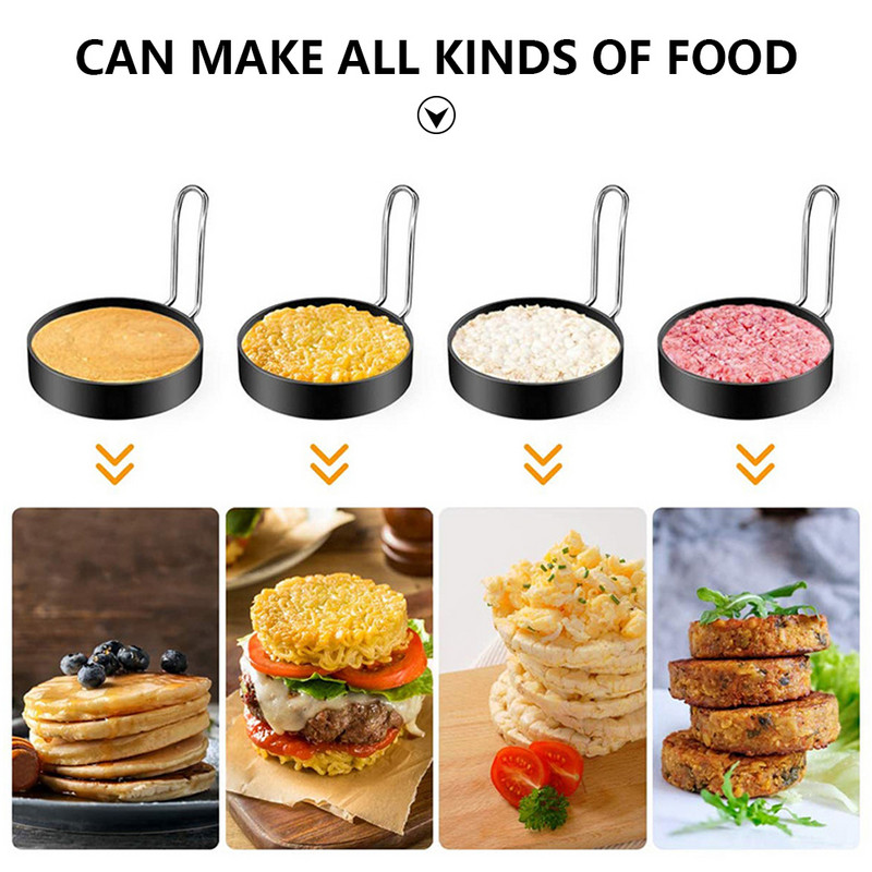 Inel de prăjire a ouălor din oțel inoxidabil, în formă de cerc metalic, forma pentru clătite pentru braconaj prăjit, cu mâner, forma antiaderență pentru ouă prăjite, unelte de gătit