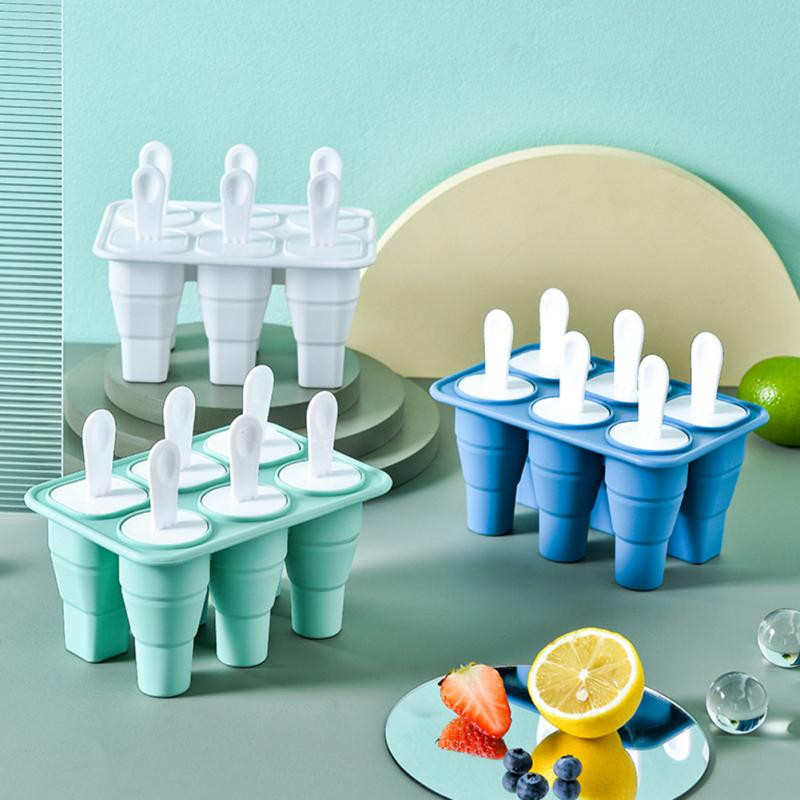 Forme din silicon pliabile pentru ghivece cu 6 găuri Mașină pentru înghețată Matită pentru gheață DIY pentru copii, reutilizabile, ușor de curățat, forme pentru înghețată fără BPA