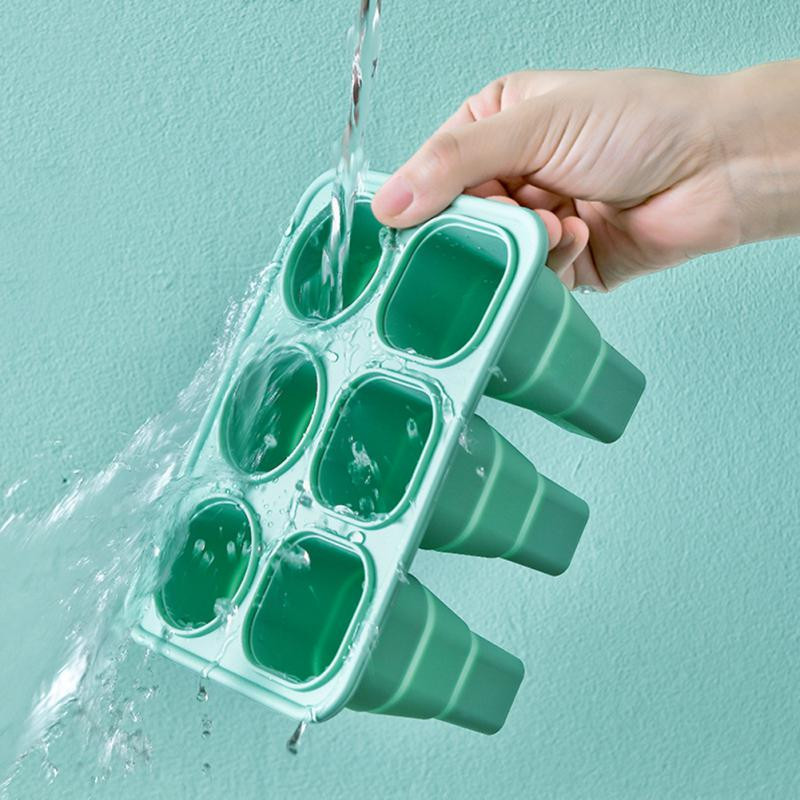 Forme din silicon pliabile pentru ghivece cu 6 găuri Mașină pentru înghețată Matită pentru gheață DIY pentru copii, reutilizabile, ușor de curățat, forme pentru înghețată fără BPA