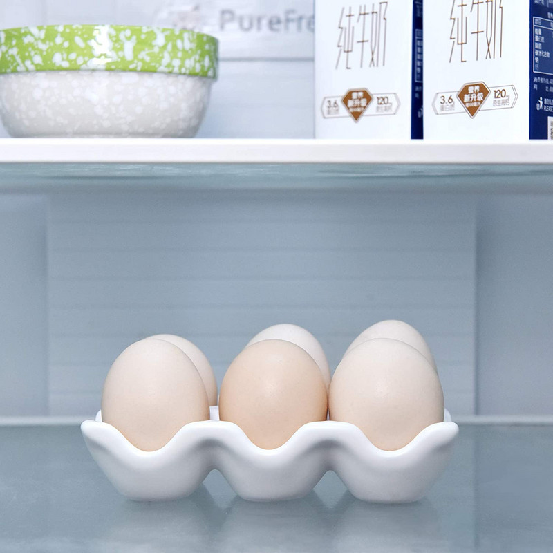 6 tinkleliai keraminiai kiaušinių padėklai, neslystantys kiaušinių laikiklio padėklai, kiaušinių dozatoriaus laikiklio laikiklis šaldytuvo laikymo dėžutės konteineris virtuvei