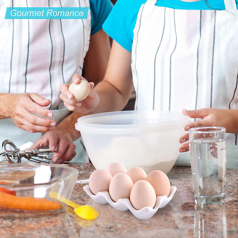 6 tinkleliai keraminiai kiaušinių padėklai, neslystantys kiaušinių laikiklio padėklai, kiaušinių dozatoriaus laikiklio laikiklis šaldytuvo laikymo dėžutės konteineris virtuvei