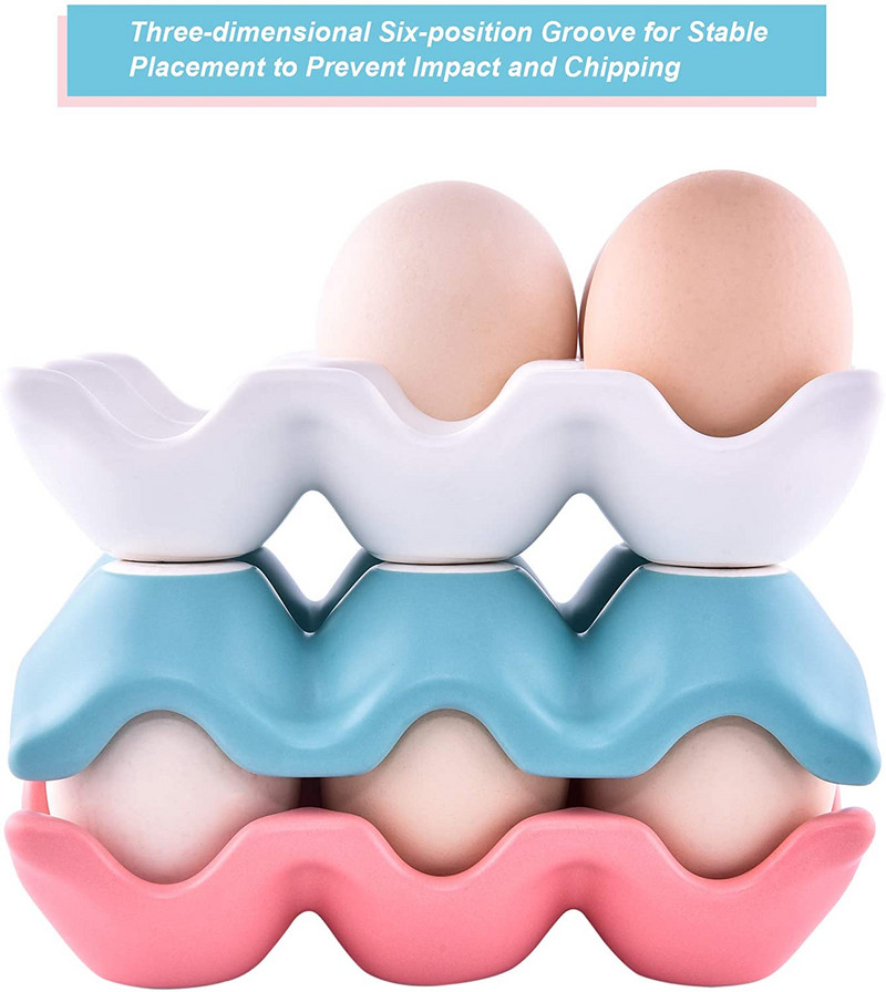 6 tinkleliai keraminiai kiaušinių padėklai, neslystantys kiaušinių laikiklio padėklai, kiaušinių dozatoriaus laikiklio laikiklis šaldytuvo laikymo dėžutės konteineris virtuvei