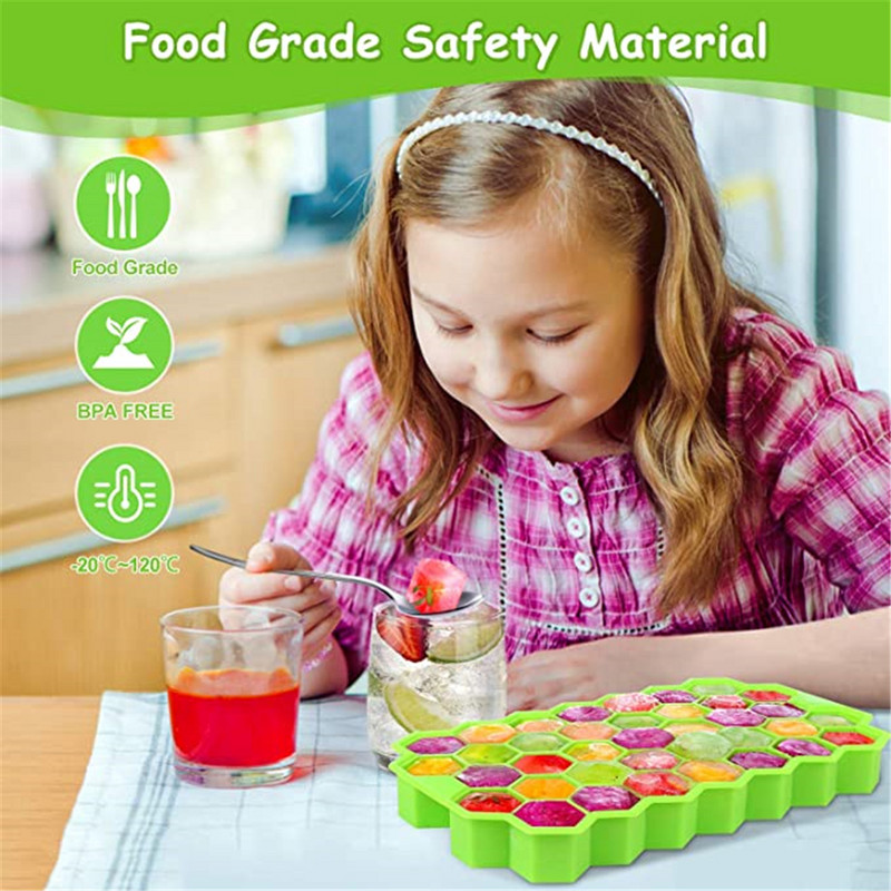 Tavă pentru cuburi de gheață din silicon în formă de fagure de miere. Formă pentru cuburi de gheață din silicon, cu capace pentru petrecere de înghețată, cocktail-uri, băutură rece