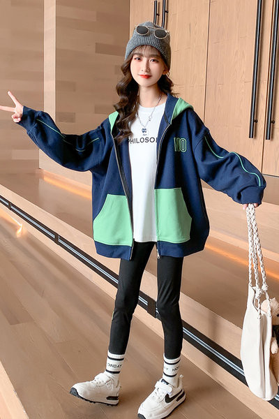 Vaikiški megztiniai mergaitėms su gobtuvu ir užtrauktuku